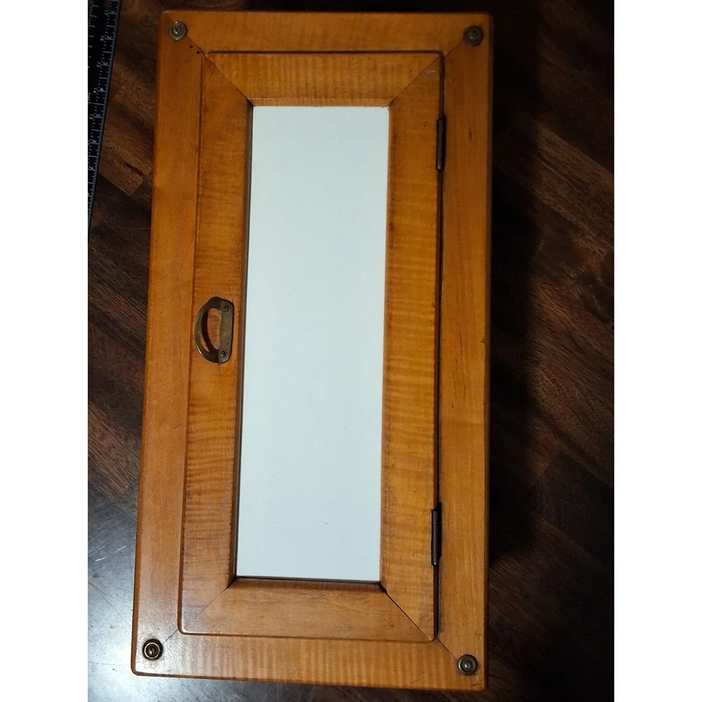 Vintage Germany Tiger Maple Wood and White Ceramic Bread Box Storage Container